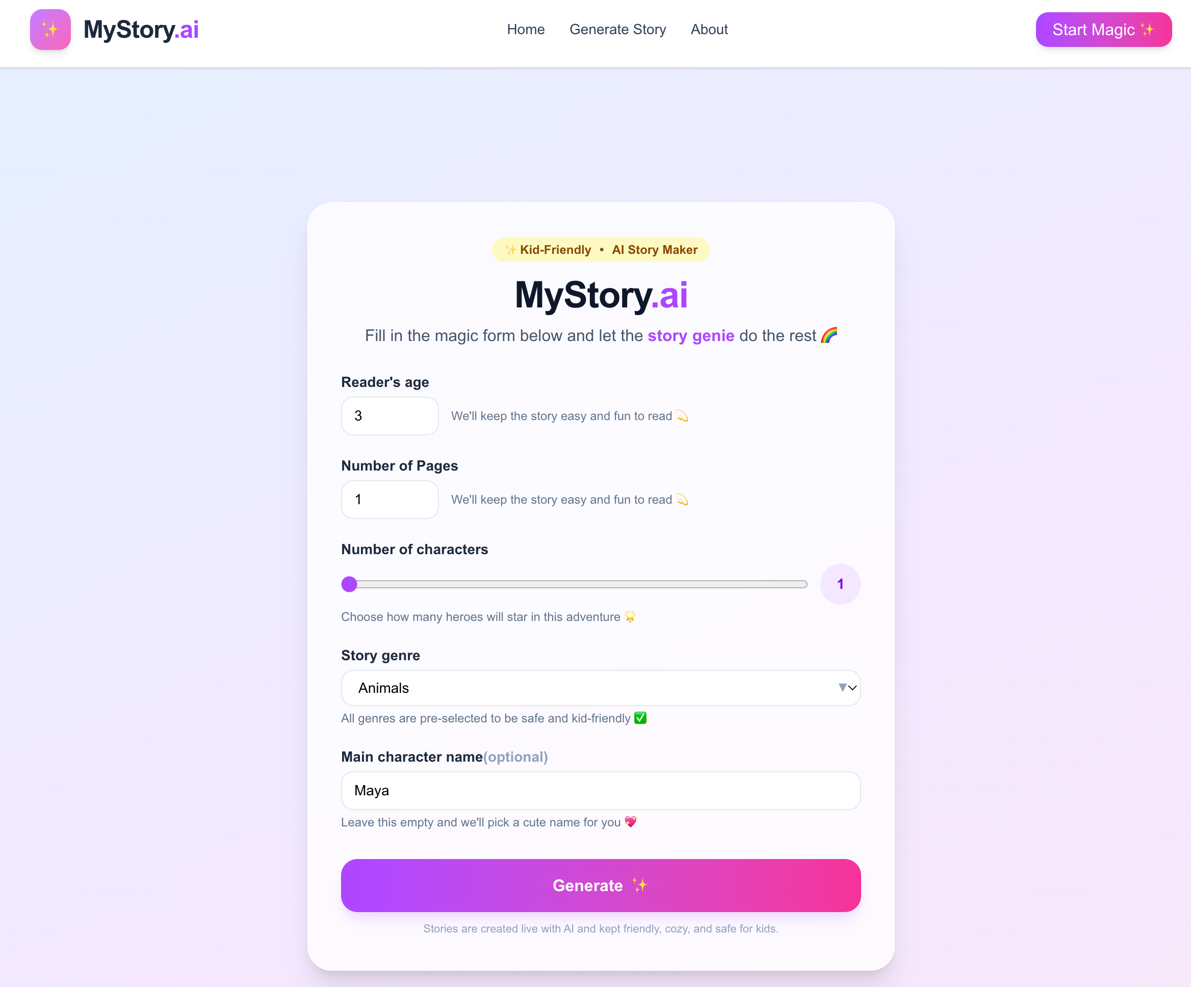 MyStory.AI generate view