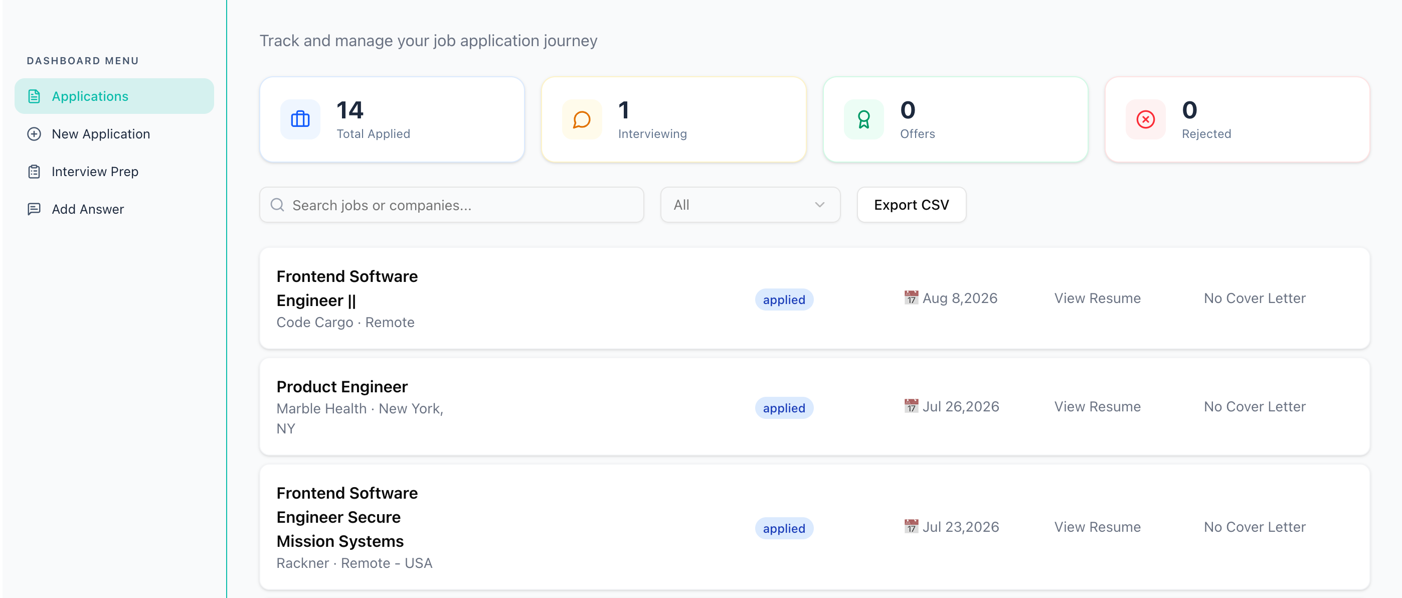 OnePlace applications list