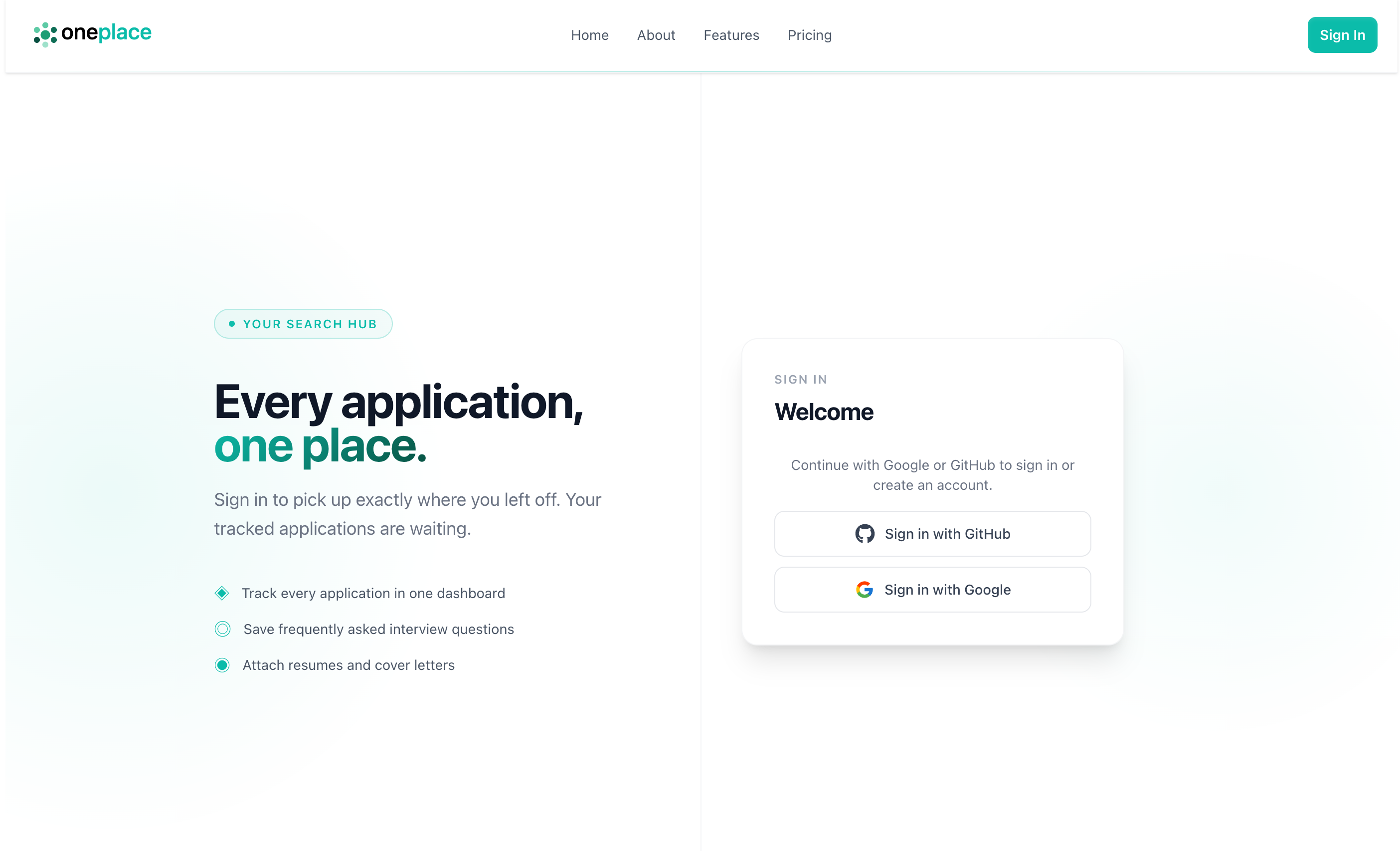 OnePlace job application tracker